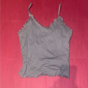 No Comment Contour- Women’s scalloped & ribbed spaghetti strap crop top. Small